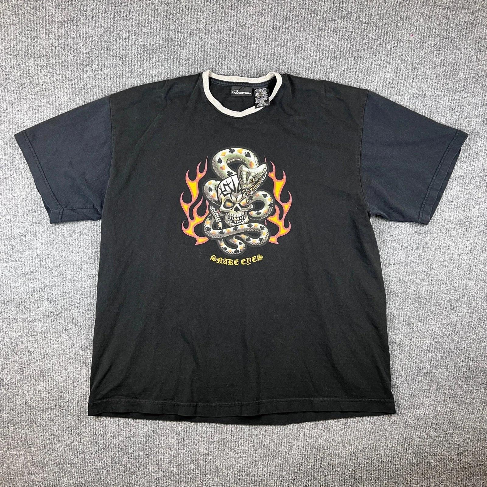 

Vintage No Boundaries T Shirt Mens Xl Black Snake Eyes Grunge Y2K Skater Surf 2XL
