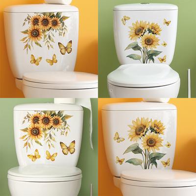 Colorful and Warm Sunflower Butterfly Bathroom, Toilet and Toilet Stickers for Home Beautification and Decoration