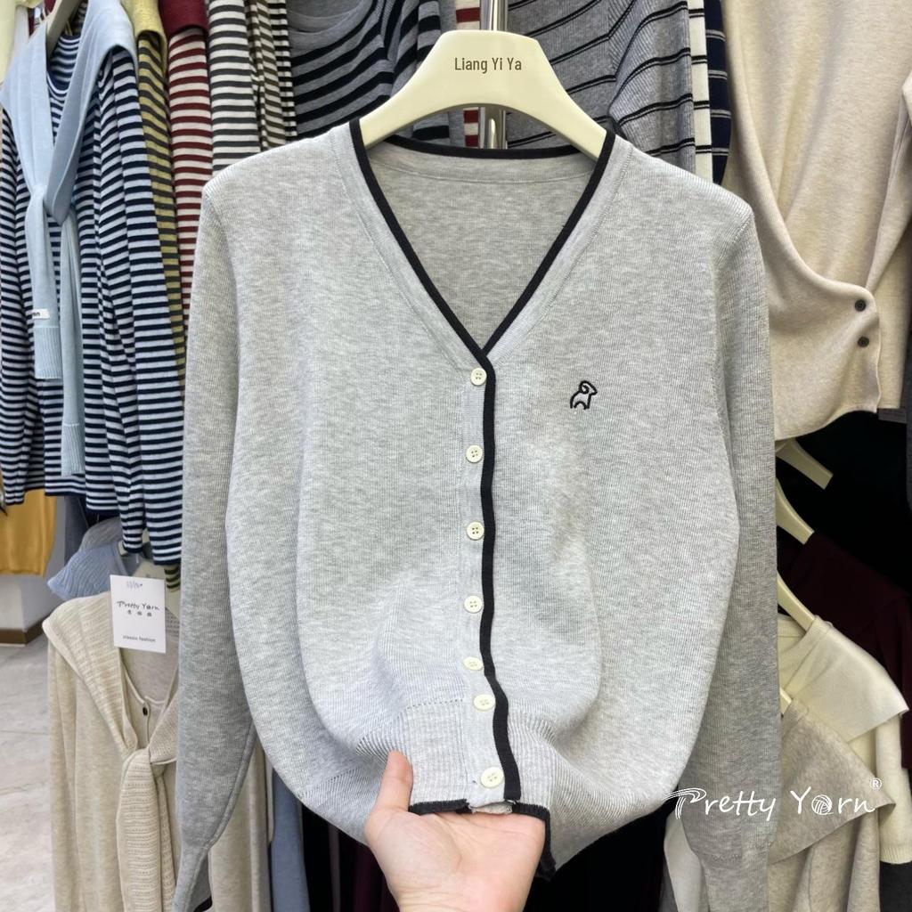 Niedriger Strickcardigan mit langen Ärmeln im koreanischen Stil für Damen, bestickt mit Schafen