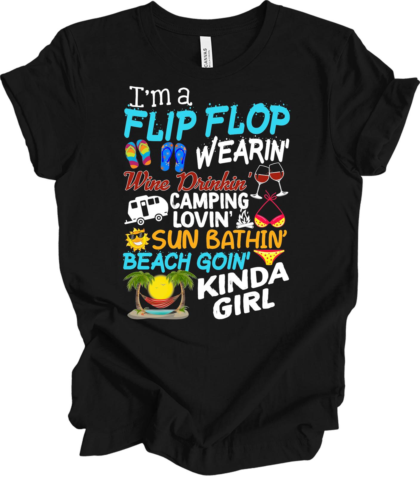 Flip Flop Camping Shirt: Wine, Sun & Beach Lover Tee XL