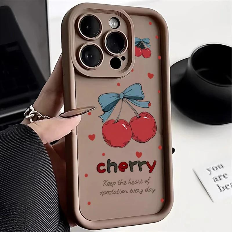 Phone Case For Motorola Moto Edge 50 Pro Fusion 40 NEO G84 G35 G85 5G G22 G32 G52 G30 G60 Cover Cherry Fruit Bow Silicone Funda