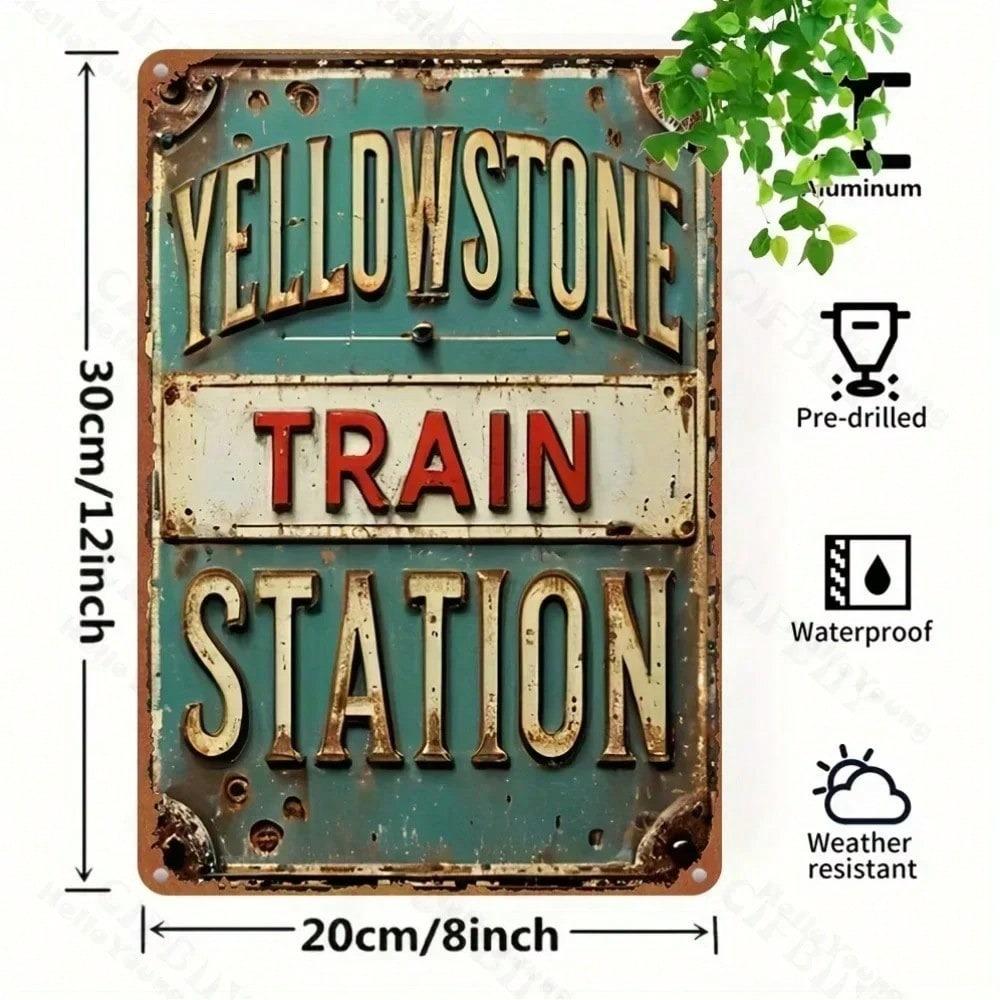 Vintage Train Railway Station Metal Wall Poster, Bar Garage Decor 8x12