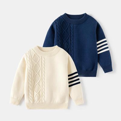 Boys Sweater Pullover Korean Version Autumn and Winter Boys Striped Knitted Sweater Fashion Children's Sweater Spring and Autumn Trendy Children