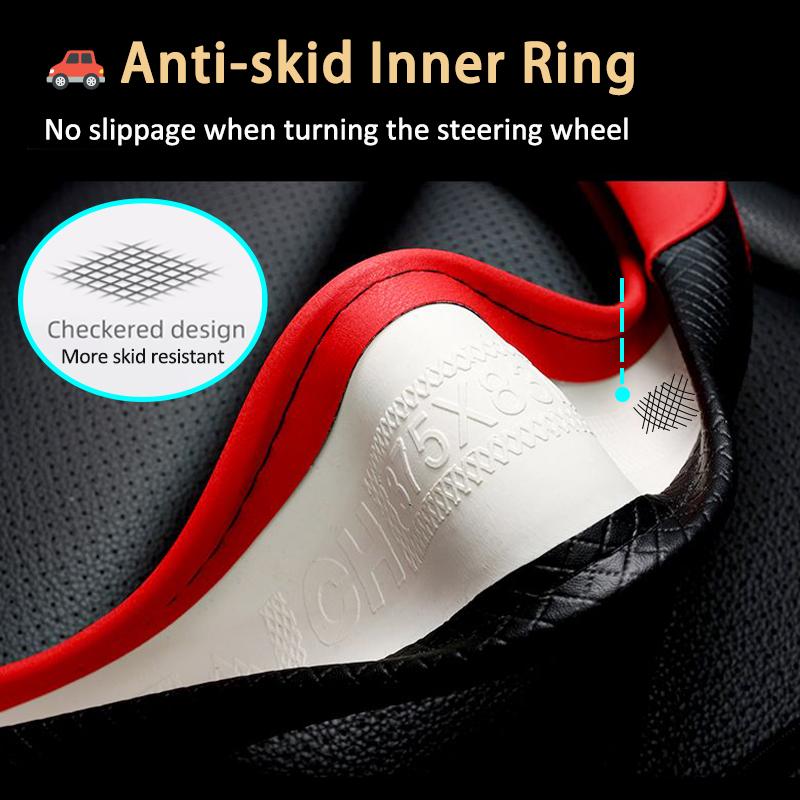 Karcle 38CM Embossed Leather Car Steering Wheel Cover Universal Anti-Slip Car Steering Wheel Protective Fit Most Cars Suvs