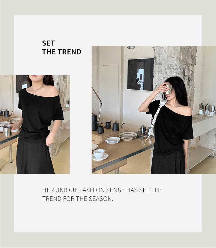 2026 Summer Plus Size Women's One-Shoulder T-Shirt - Slimming, Tummy Concealing, Pure Cotton, Versatile Casual Top