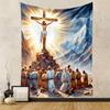 Jesus On the Cross with Praying Followers Sunset Mountains Patterned Tapestry for Bedroom and Living Room Home Decor