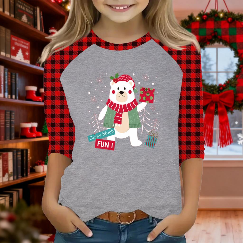 Tops For Youth Girls 4-16 Years Round Neck 3/4 Sleeves T-Shirts Trendy Tops Outfit Tees Christmas Day