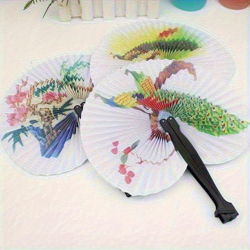Elegant Foldable Chinese Hand Fan, Portable Plastic Craft Fan, Colorful Bird Flower Pattern Art Decor for Home Party