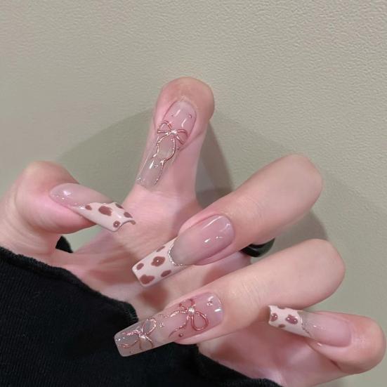 10Pcs 3D Flower Fake Nails Long Nail Extension Kit Wear Armor Reusable Easy To Remove Time-Saving Press On Nails for Home Salon