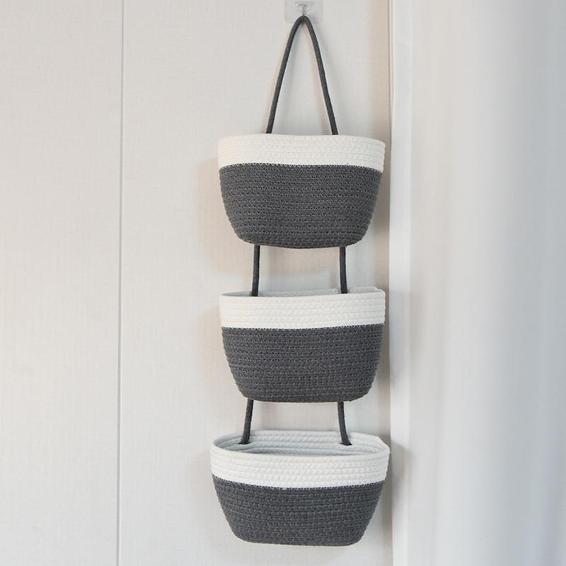 Three Layer Storage Shelf With Hanging Basket For Living Room Decor