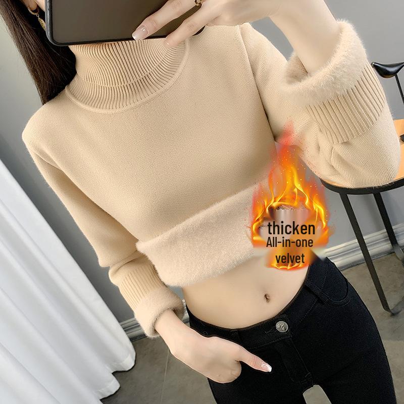 2025 Women's Velvet Knit Half-Turtleneck Sweater: Cozy Winter Base Layer Top