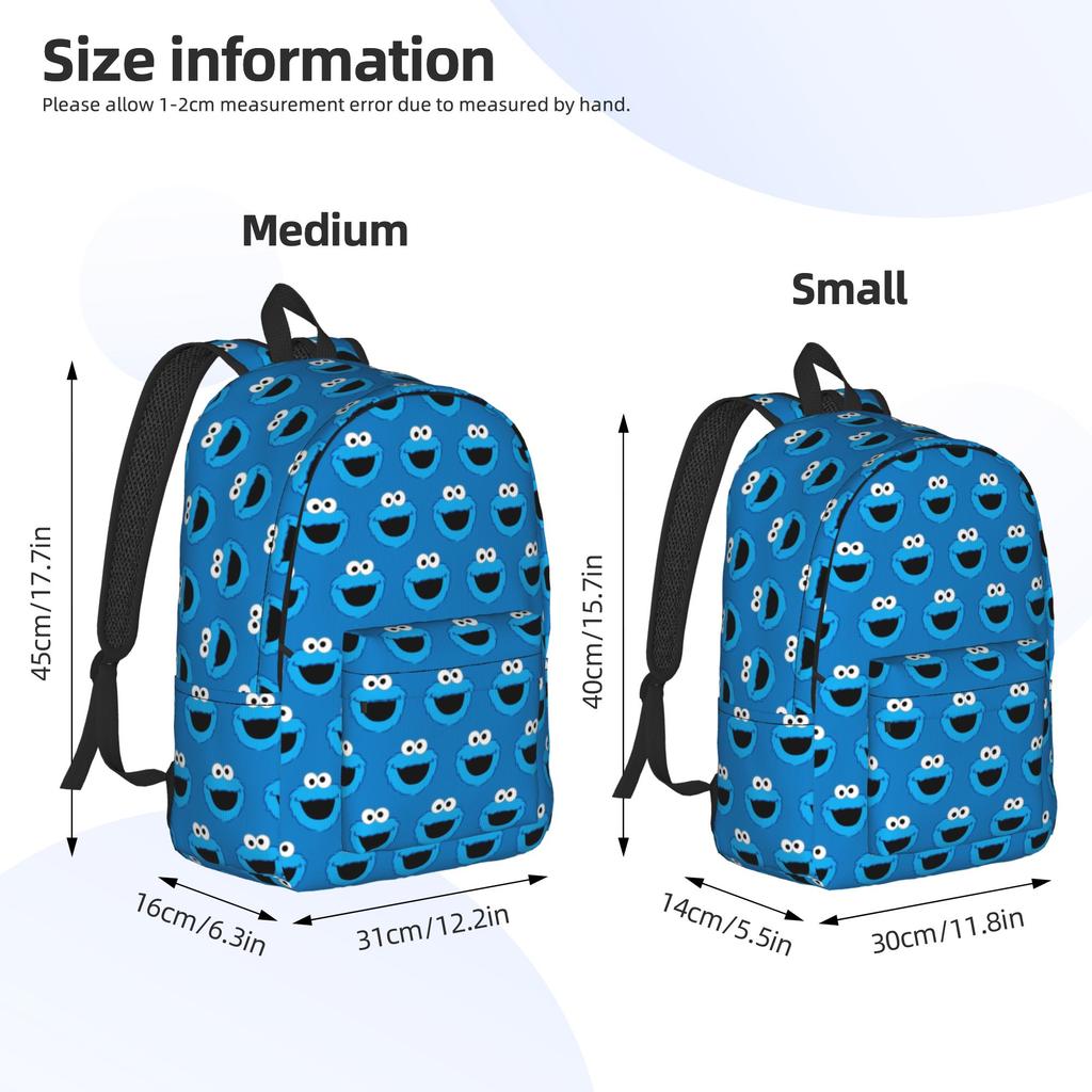 Sesames Streets Backpack Cool Student Hiking Travel Daypack Smiling Cookie Monster Pattern Laptop Computer Canvas Bags Durable