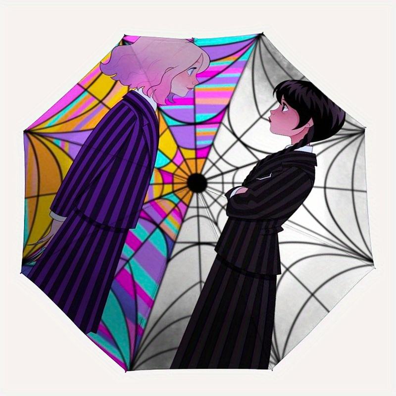 Wednesday Addams,Gothic Style Automatic Folding Umbrella 8 Ribs Lightweight Design, Durable Iron Frame, Compact and Portable, Ideal Birthda