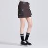 CHALLENGER Women'S Trendy Leather Belt Pocket H-Line Culotte Skirt Brown