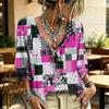 Women's Casual Printed V-Neck Ruffle Tie Blouse