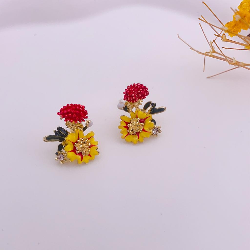 Color Contrast Daisy Flower Earrings Niche Design Sensitive Mori Oil Drip Earrings In Wind Earrings
