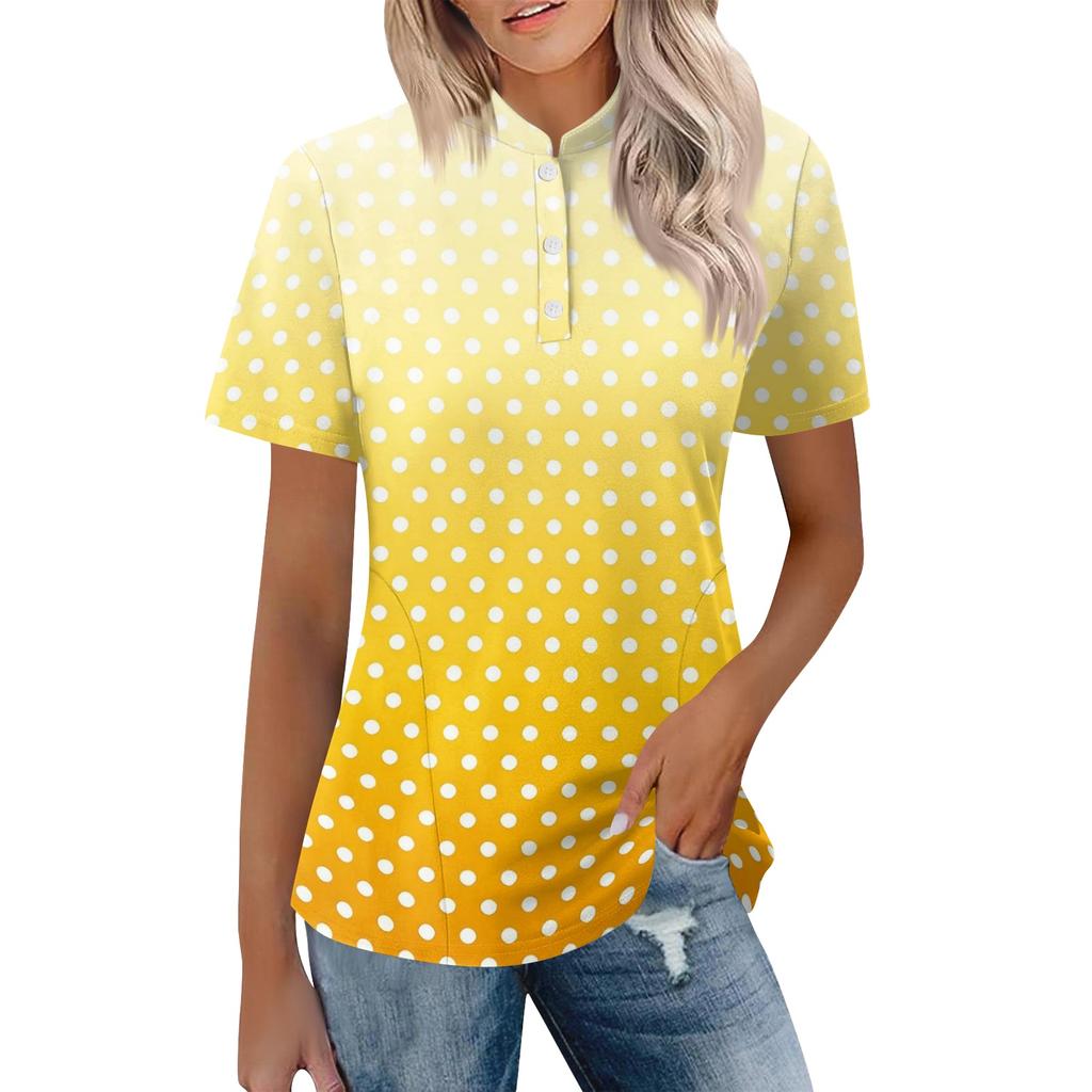 Women's Casual Polo Shirt Short Sleeve Loose Fit Top Button Down Collar Lightweight Breathable Fabric Summer Wear