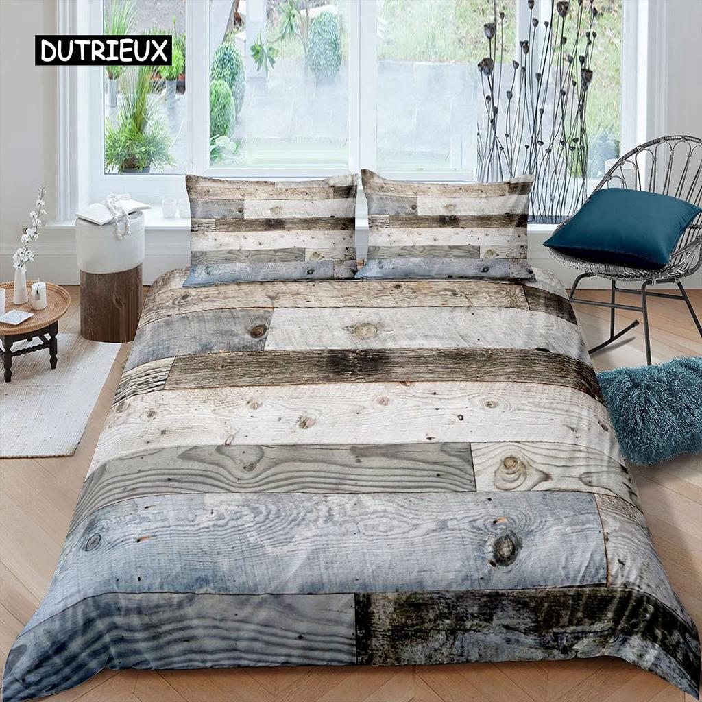 Set Copripiumino Porta Fienile in Legno Misura King Occidentale Set Biancheria da Letto Rustico Asse di Legno Stile Fattoria Country Poliestere