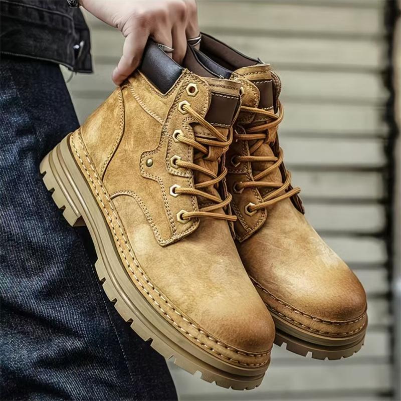 2026 New High Top Boots Men's Leather Shoes Fashion Motorcycle Ankle Boots for Men Winter Boots Man Shoes Lace-Up Botas Hombre