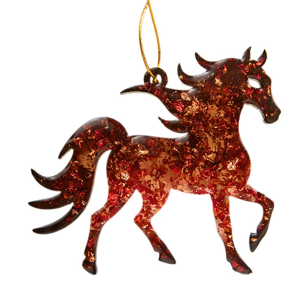 1/4Pcs Golden Flame Horse Christmas Ornament 2D Flat Christmas Horse Pendant Xmas Tree Hanging Pendent New Year Gifts Keychain