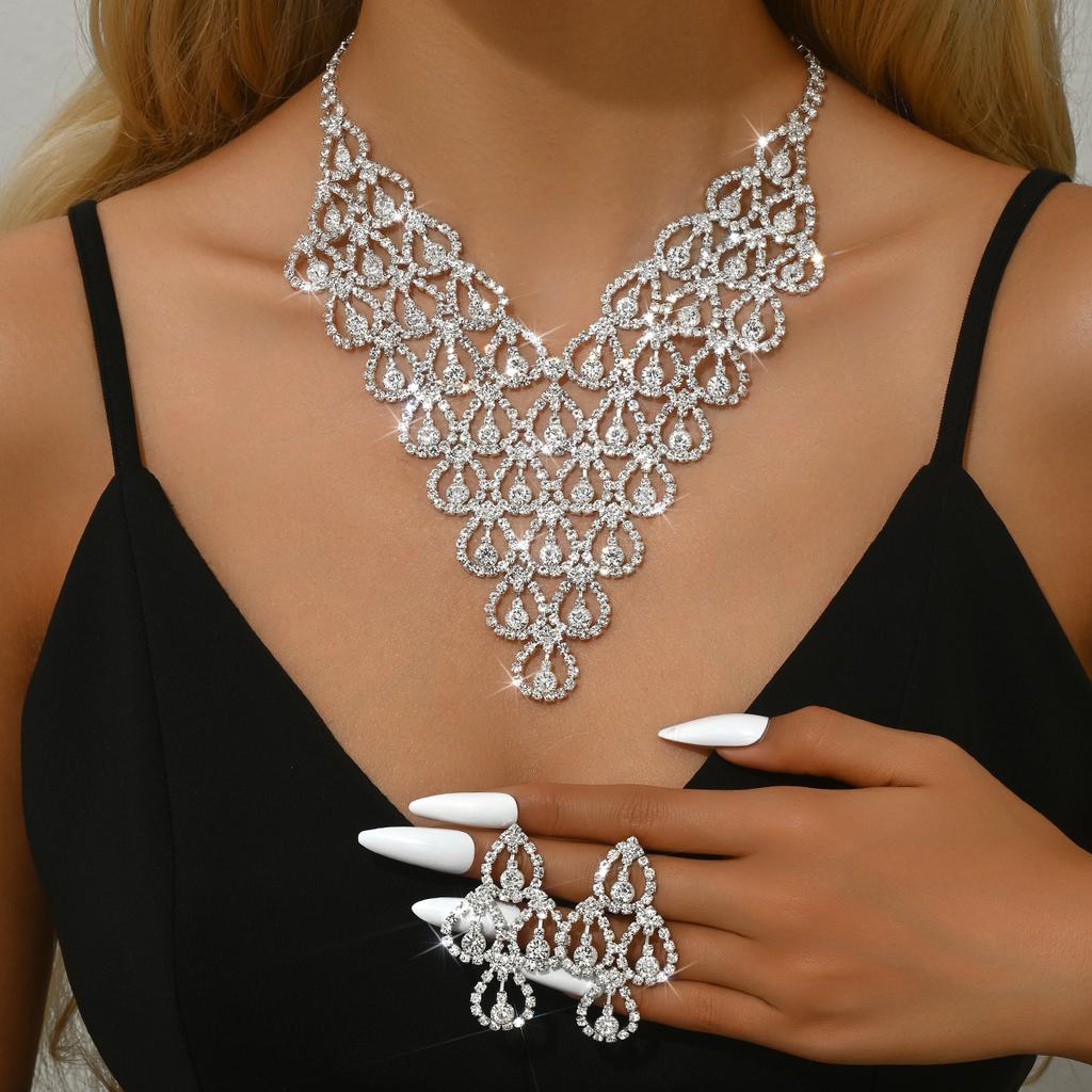 3 szt. Damski Modny Geometryczny Naszyjnik Kolczyki Z Cyrkoniami Zestaw Z Cyrkoniami Prosty i Wszechstronny Prezent na Ślub Imprezę Festiwal -8571