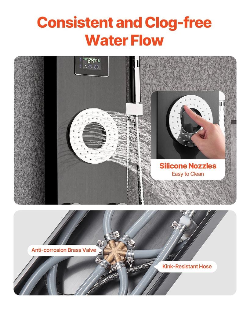 Shower Panel Tower System Stainless Steel Column Rainfall Head Massage Jet