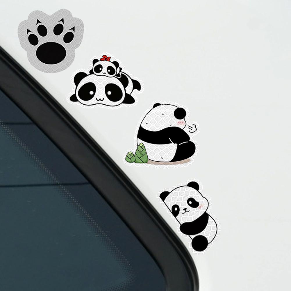 5ks/sada nálepka na motocyklovou přilbu Vodotěsný Creative Pandas noční výstražná cedule Reflexní nálepka Exteriérové příslušenství