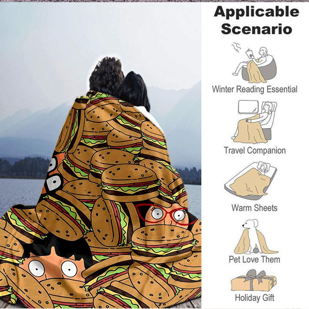 1pc Bob’s Burgers Cozy Print Blanket Lightweight Warm Flannel Throw Blanket For Sofa, Bed, Living Room