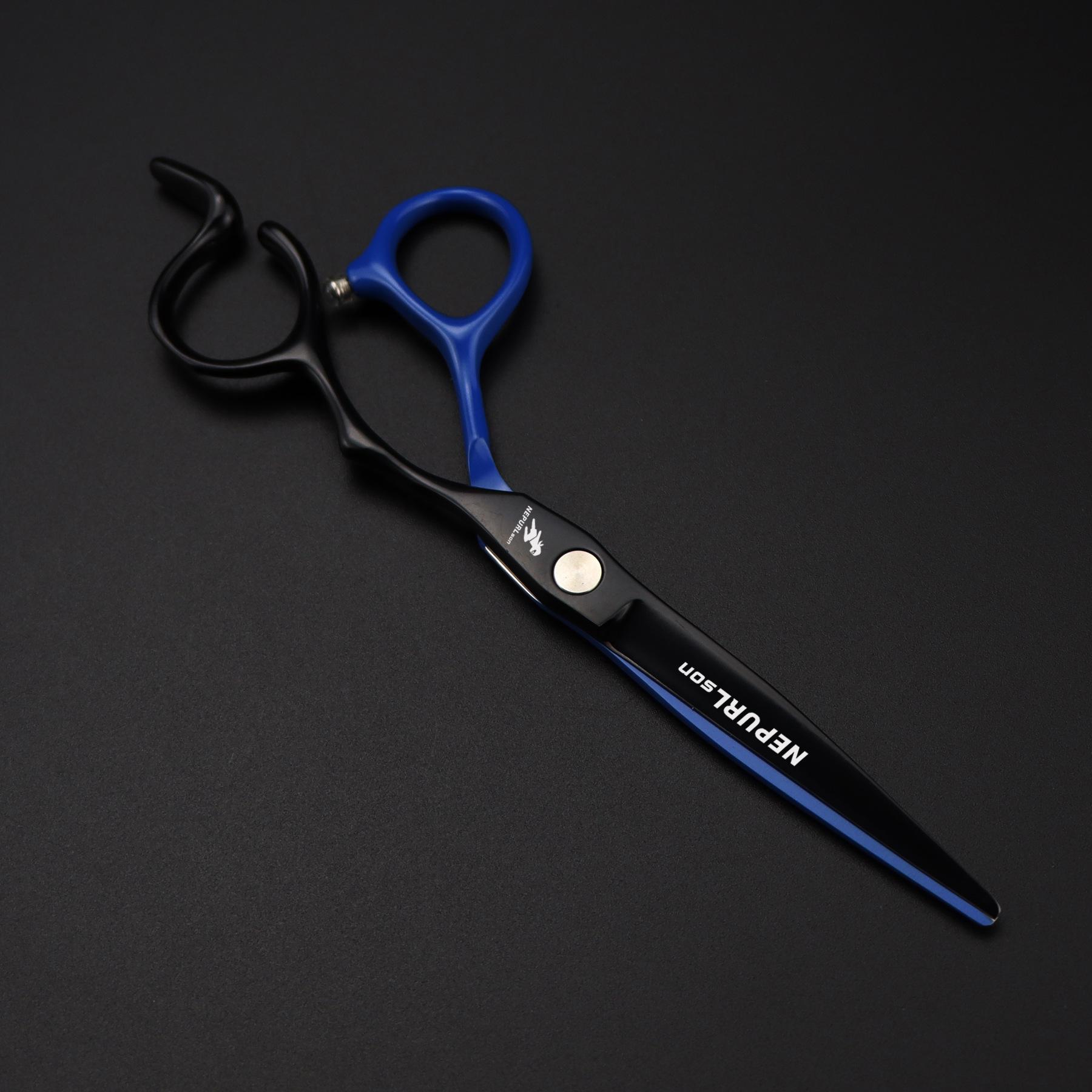 6.0 Black-Blue Notch Handle Napson Hairdressing Thinning & Straight Shears