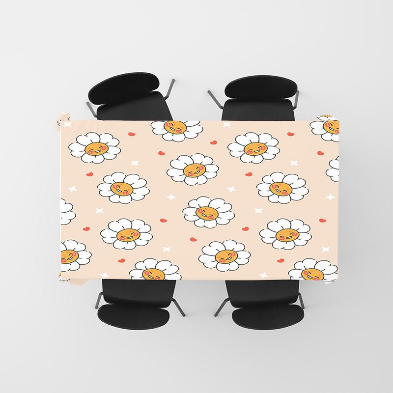 Bright Floral Tablecloth Set for Dining Room Decoration 100% Cotton Printing Home Textile with Food Motif and Happy Faces Design