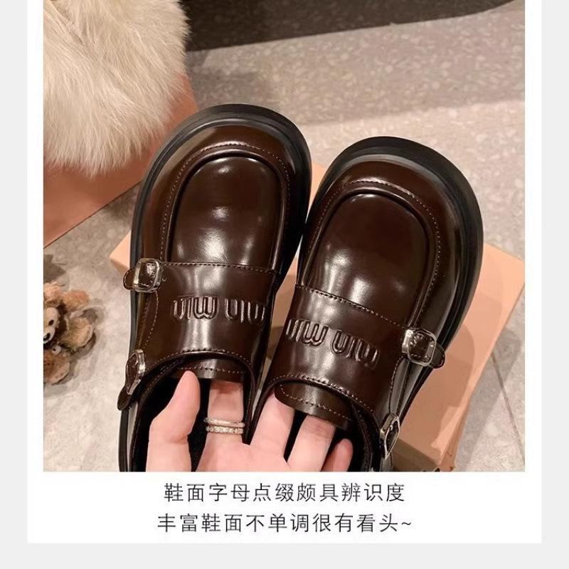 ! Dámské malé kožené boty Loafu s platformou, dvojitá přezka, kulatá špička, jediné boty