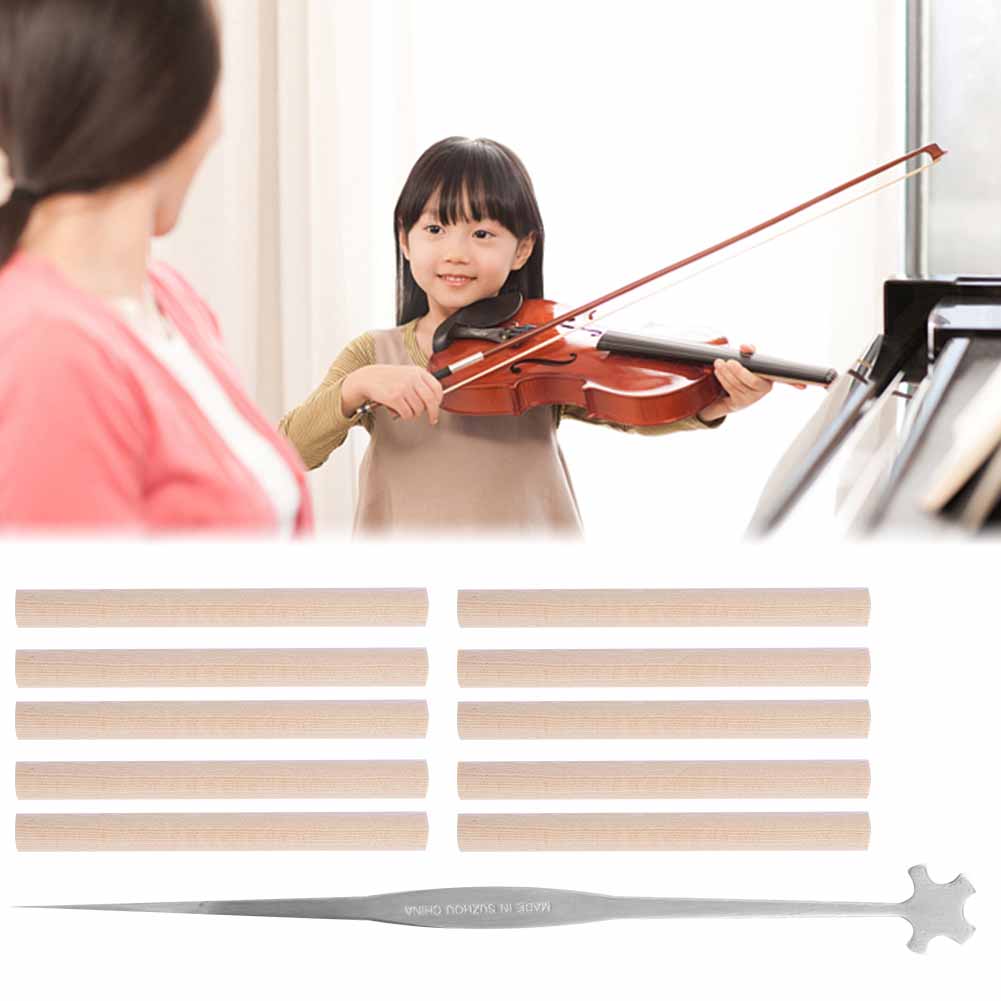 10Pcs Spruce Sound Post with 1Pcs Sound Post Setter Installing Tool For 4 4 3 4 Violin