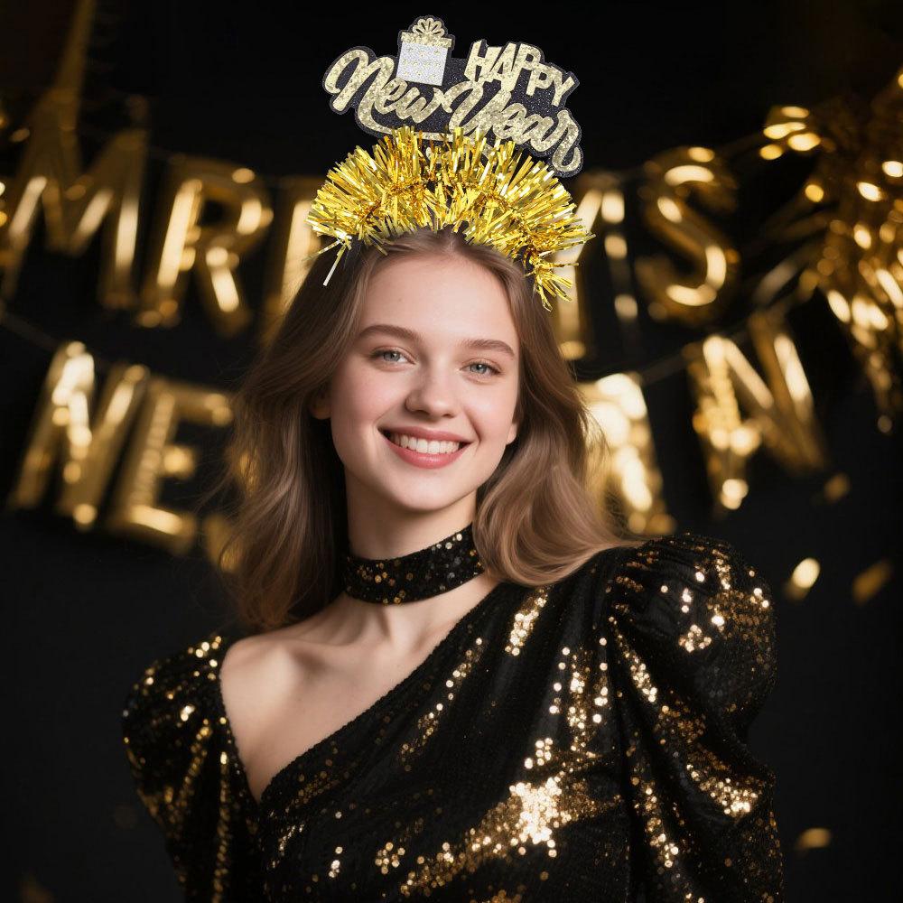 Christmas and New Year Decorations, Headbands, New Year's Eve Party Photo Atmosphere Props, Champagne Goblets, Letter-colored Ribbon Headbands