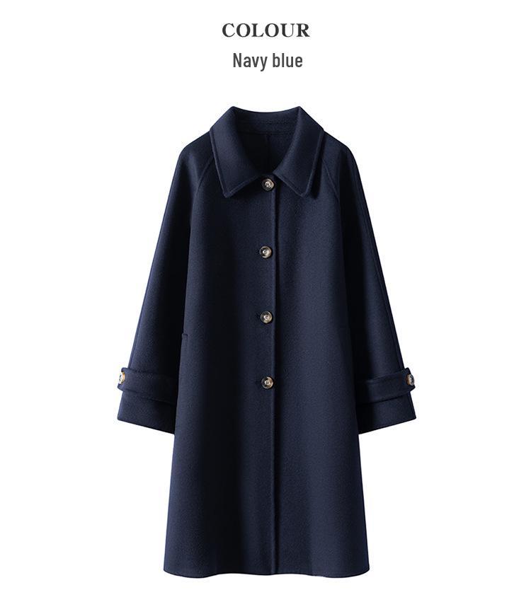 Women's Mid-Length Double-Sided Cashmere Coat with Thickened Doll Collar - 100% Wool, Autumn/Winter High-End Design