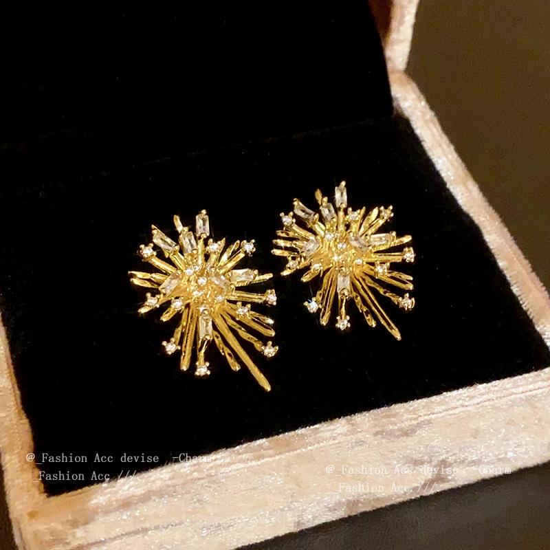 Silver Needle Zircon Irregular Fireworks Earrings European and American Exaggerated Design Stud Earrings Niche Fashion Temperament Earrings