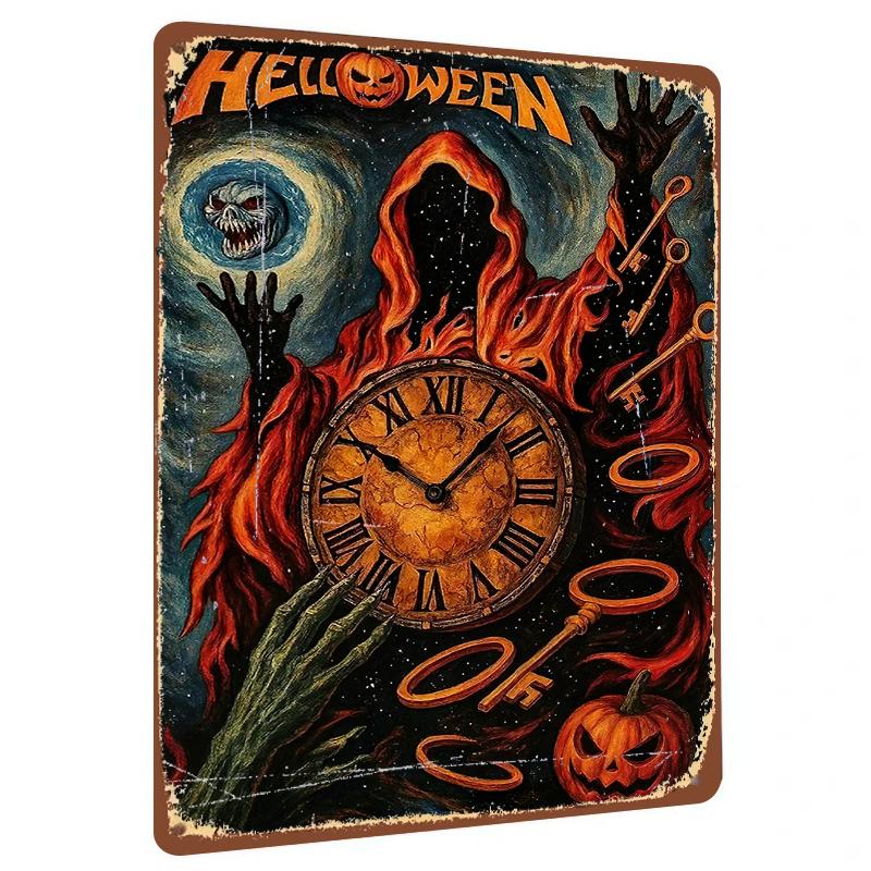 

Halloween Dark Style Metal Iron Painting Mysterious Clock Pumpkin Decorative Wall Art for Living Room 20x30cm（7.8x11.8inch）