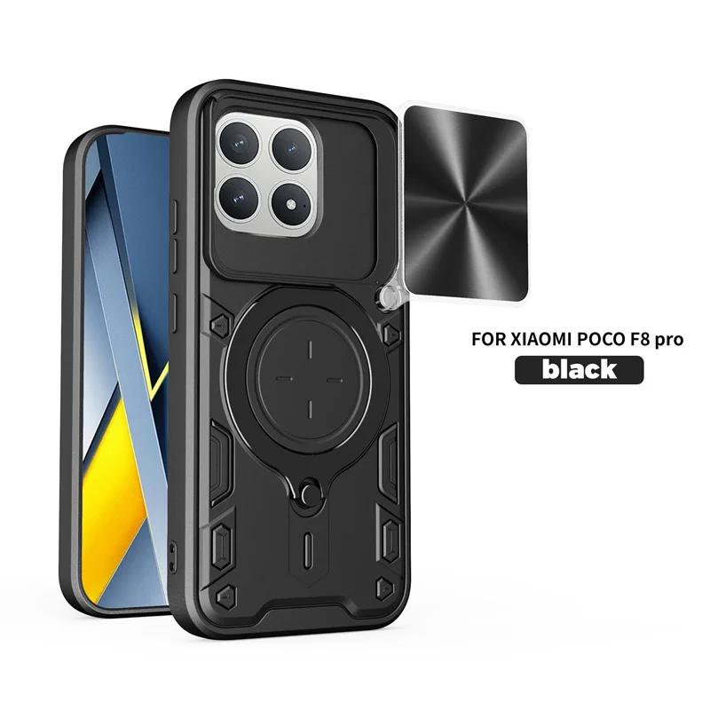 Funda For Poco F8 Pro 5G Case Armor Slide Camera Lens Protection Ring Stand Back Cover for Poco F8Pro Pocof8pro Shockproof Coque