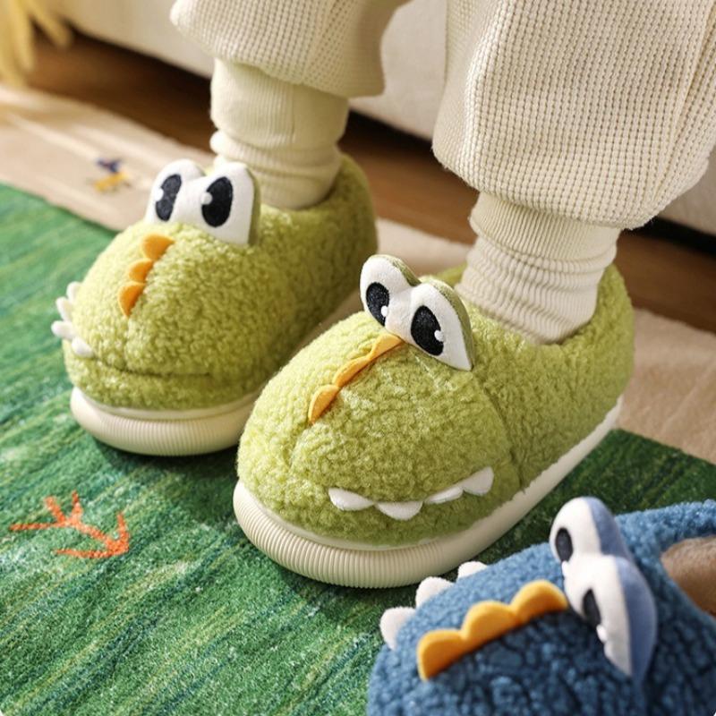 Kinder Warme und Leichte Baumwollschuhe Indoor Zuhause Fersen Hausschuhe Niedliche Dinosaurier Pelzschuhe