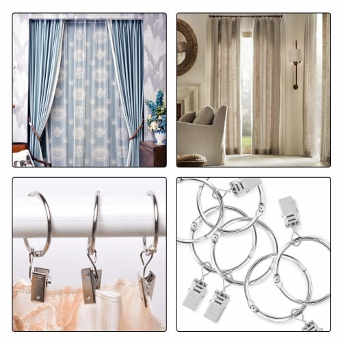 KaiYi Curtain Ring Clips, Curtain Clip Hooks, Opening Design, 39mm Inner Diameter, Easy Installation, Steel, Set of 20, Silver