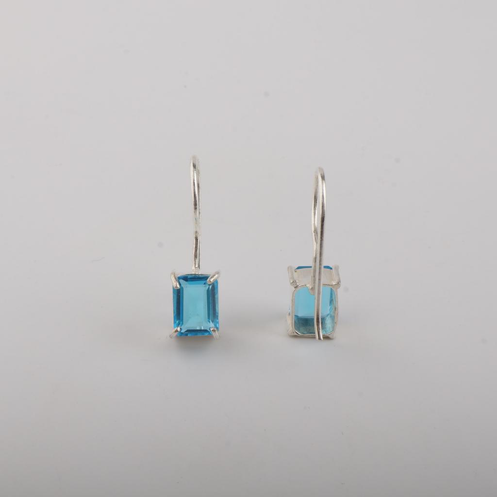 Schweizer blauer Topas, Silberohrring für Damen, 2,5 cm, 925er Sterlingsilber, handgefertigter Schmuck, Geschenkidee EE-180-8