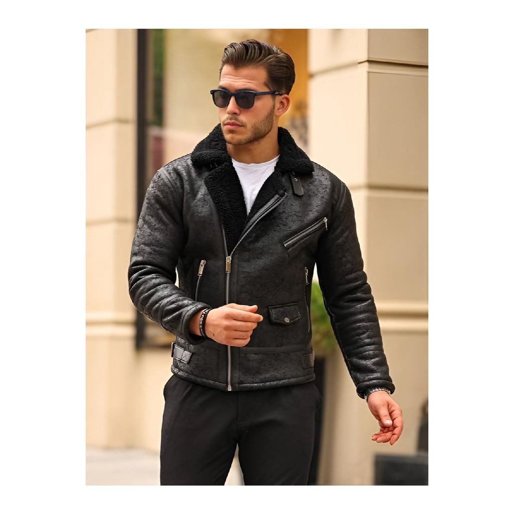Men's Tan Color Napa Leather Cross Model Coat