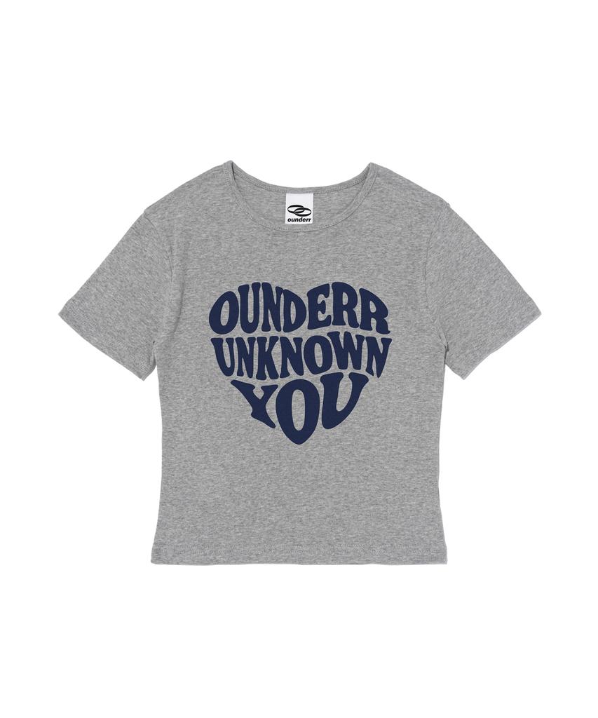 OUNDERR Heart Lettering Crop Short Sleeve T-Shirt (Gray)