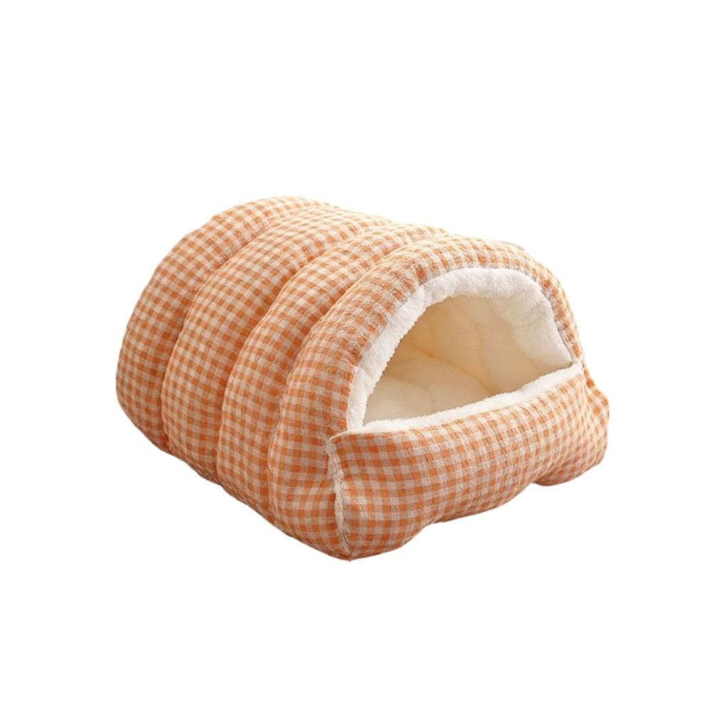 Warm Semi-sealed Pet Bed Checkered Pattern Cat Cotton Nest Winter Cat Bed for Rabbit Cats