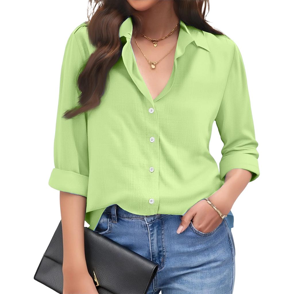 Women’s Long Sleeve Button Down Shirt Casual Collared Blouse Relaxed Fit Lightweight Top for Office Work Daily Wear