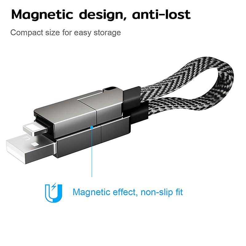 Zinc Alloy 4-In-1 Portable Keychain Charging Cable 60W Pd Fast Charge Data Cable Adapter Travel Portable Magnetic Keyring