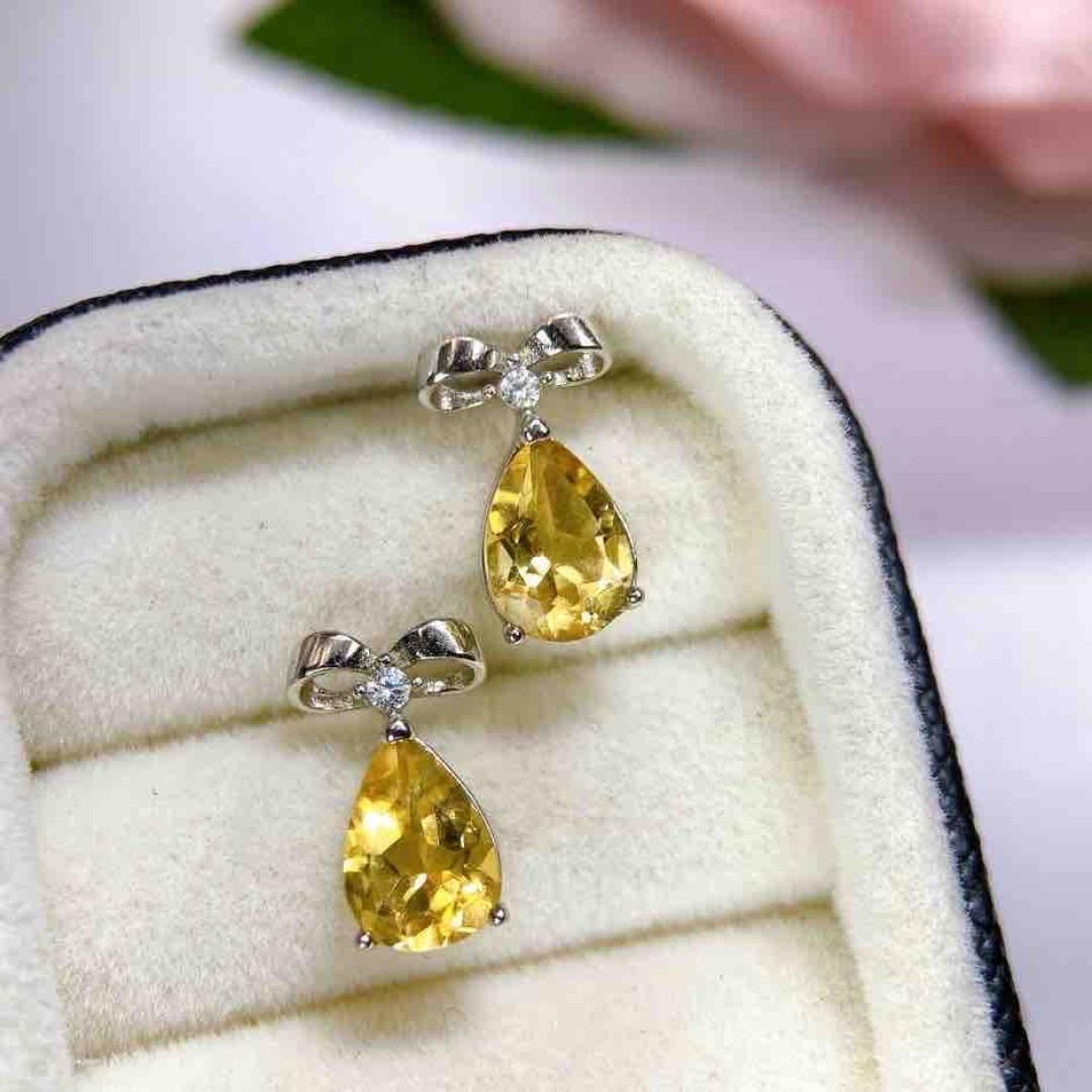 Citrine Stud Earrings: S925 Silver with Natural Design 925 Silver