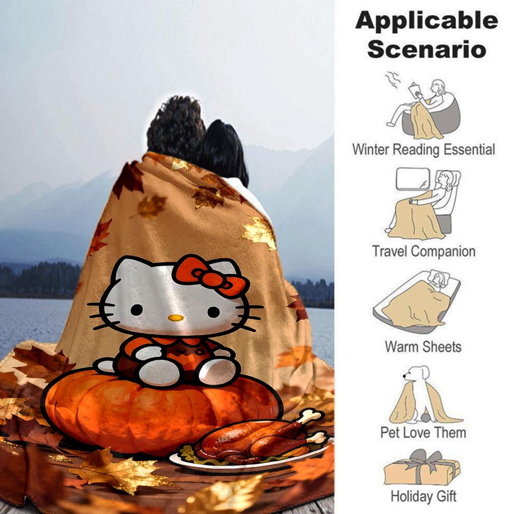 1pc Hello Kitty Thanksgiving blanket Lightweight Flannel Throw for Sofa Bed Travel Camping Livingroom Office Couch Chair