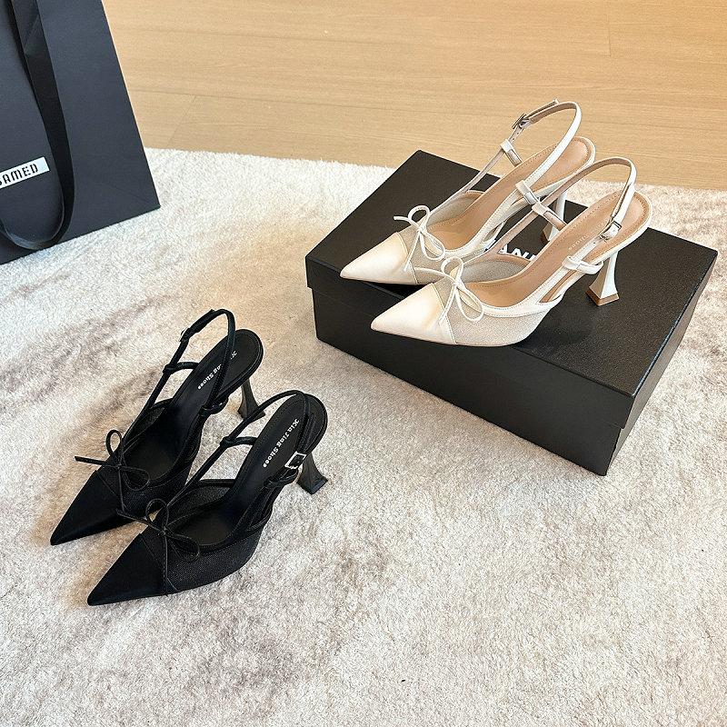 Fashion Spring/Summer 2025 New French Elegant Super High Heels, Gentle Style, Mesh, Bow, Pointed Toe, One-Strap Sandals For Women