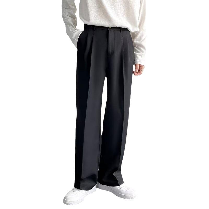 Men White Straight Pants Fashion Korean Loose Suit Trousers Casual Draped Baggy White Wide Pant Male Streetwear