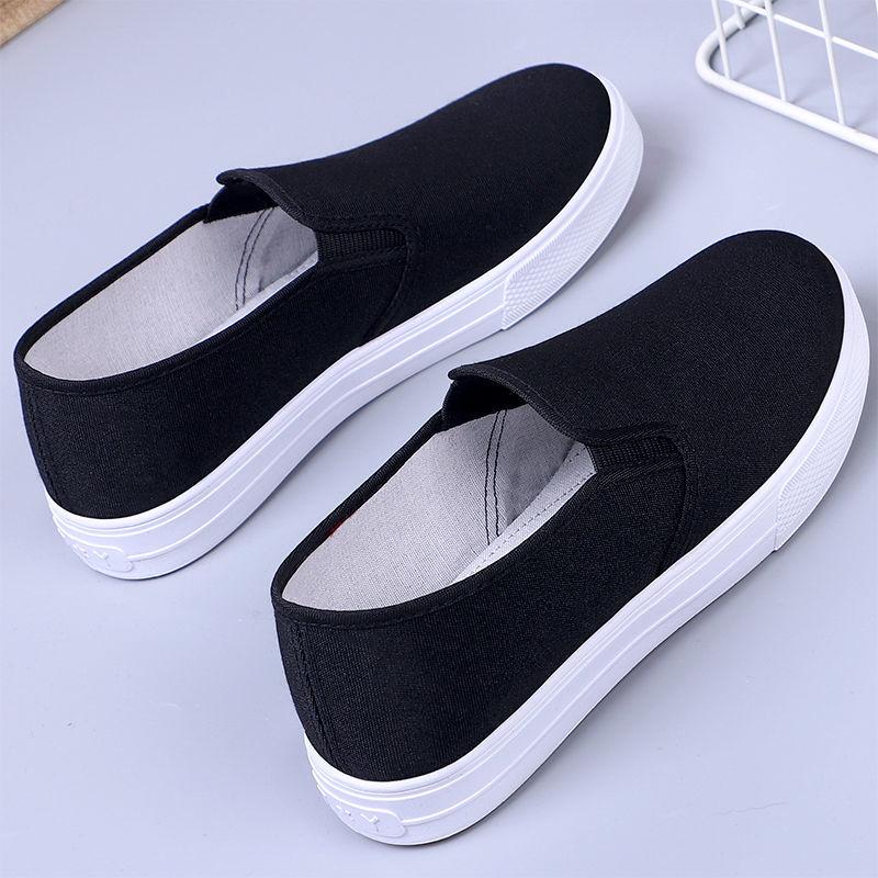 Women's Black Flat Canvas Shoes - Soft Sole, Casual, Morning Exercise Sneakers